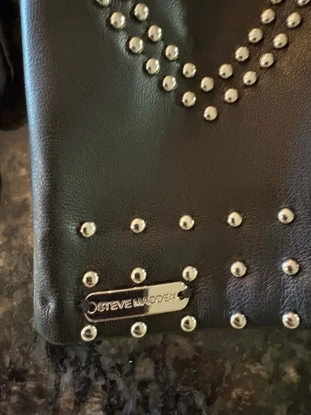 Steve Madden Women's Black Faux Leather Studded Heart Gloves